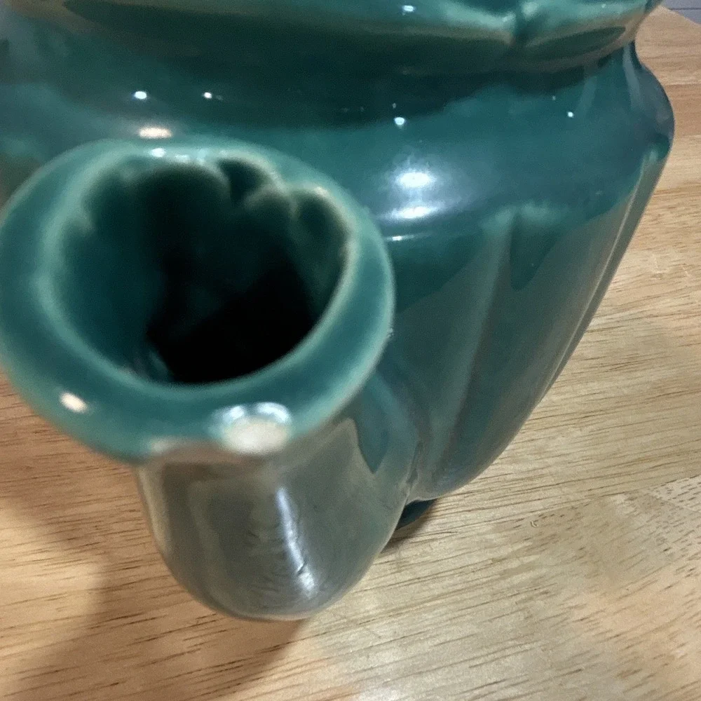 Shawnee Pottery Rosette Green Glossy Ceramic Teapot w/ Lid Included Handles